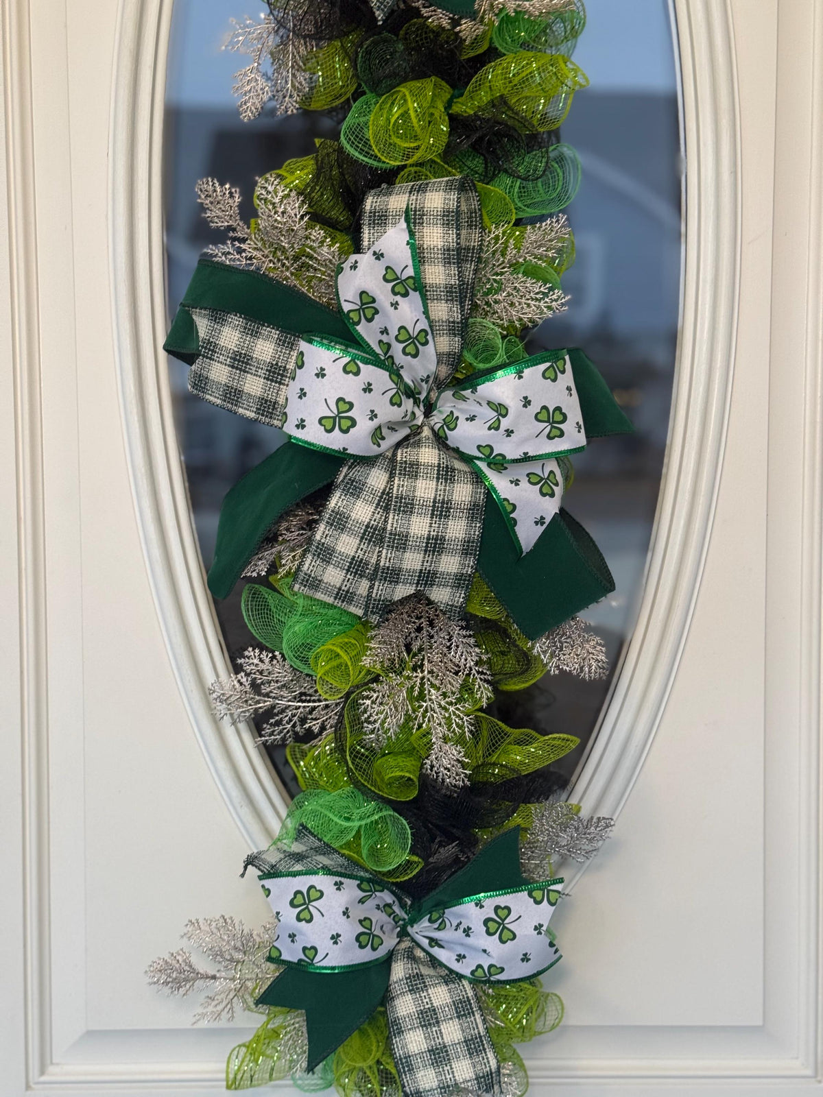 St. Patrick's Day Lucky Swag/  Green Plaid Clover Door Decor
