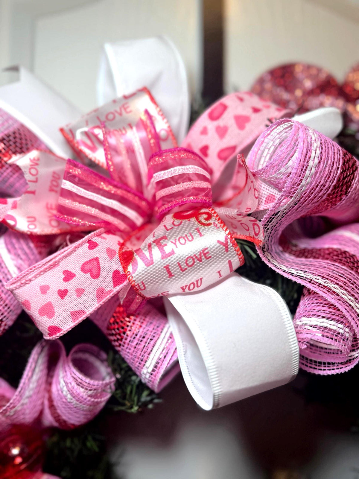 Valentine’s Day Candy Wreath, Sweetheart Conversation Heart Door Decor , Pink and Red Valentine Front Door Hanging Wreath