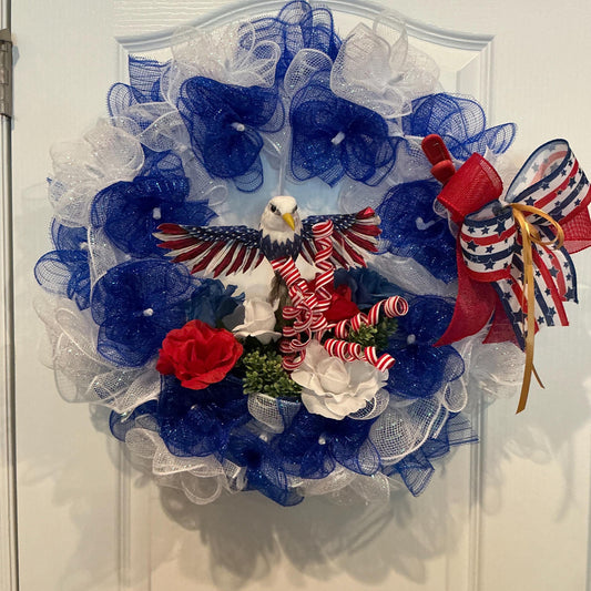 America 250th Anniversary Patriotic Eagle Wreath, Red White Blue Front Door Decor