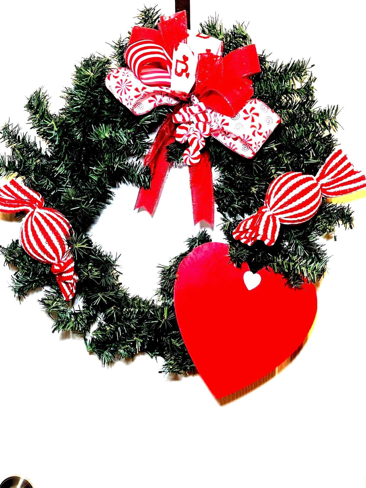 Candy Heart Valentine's Day Wreath, Red and White Door Decor