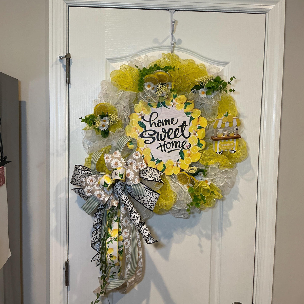 Lemon Deco Mesh Wreath, 18 Inch Home Sweet Home Sign with Daisy Bow