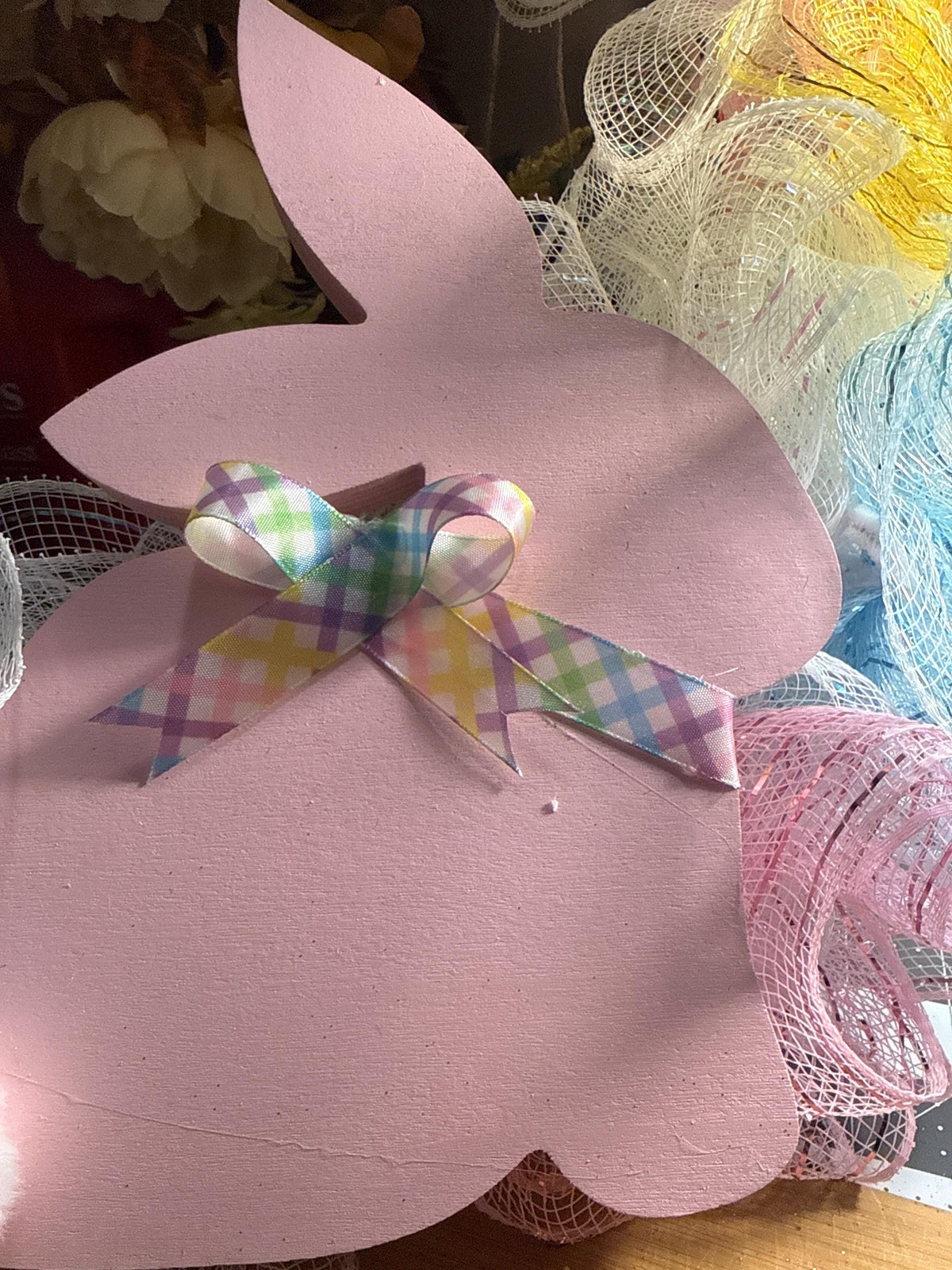 Pastel Easter Bunny Mesh Wreath ,Pastel Spring Front Door Decor, Farmhouse Easter Door Hanger