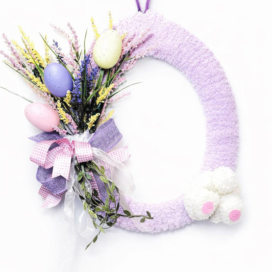 Lavender Easter Egg Wreath, Bunny Tail Spring Door Decor