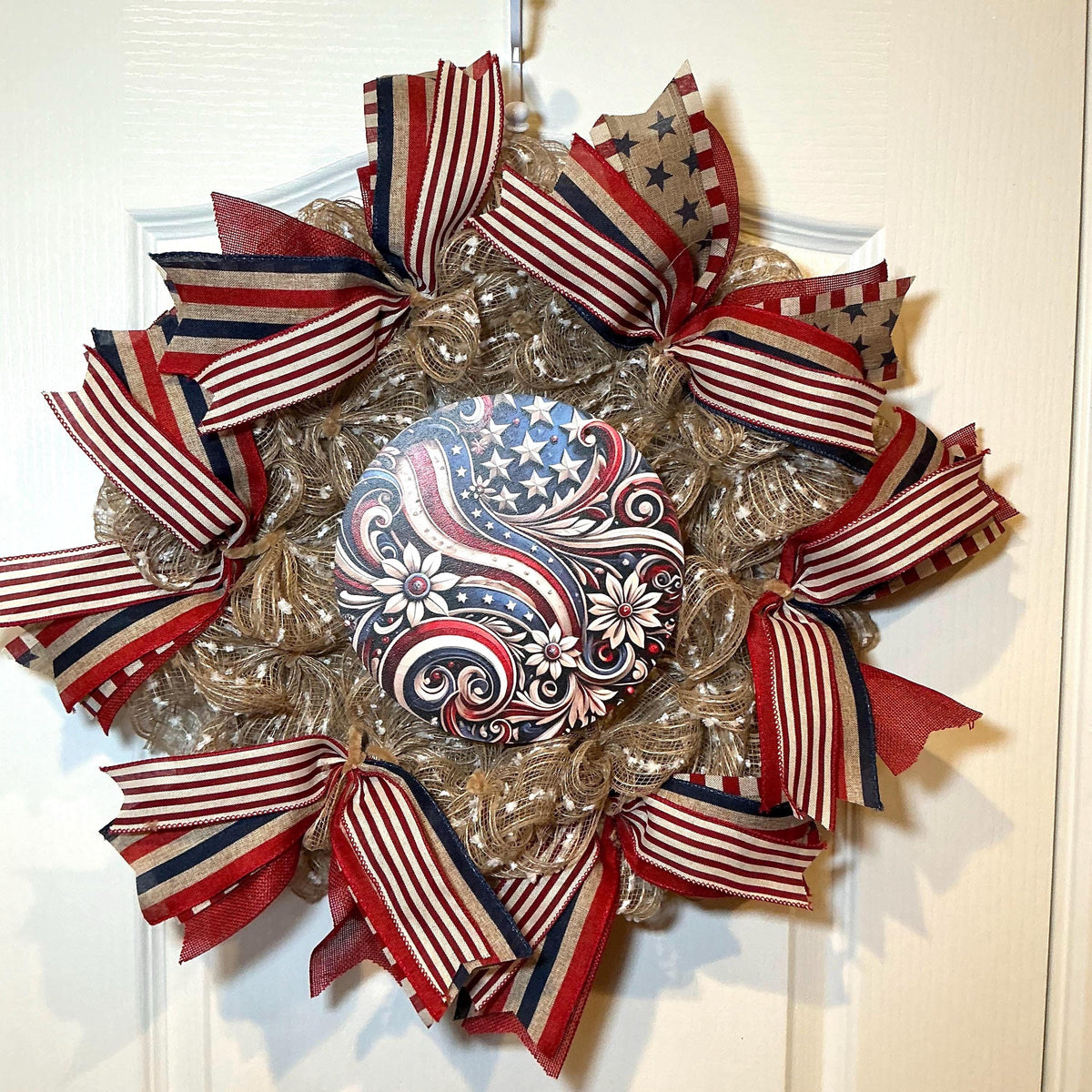 Paisley Star Americana Wreath, Red White Blue Stars and Stripes, Fourth of July Decor