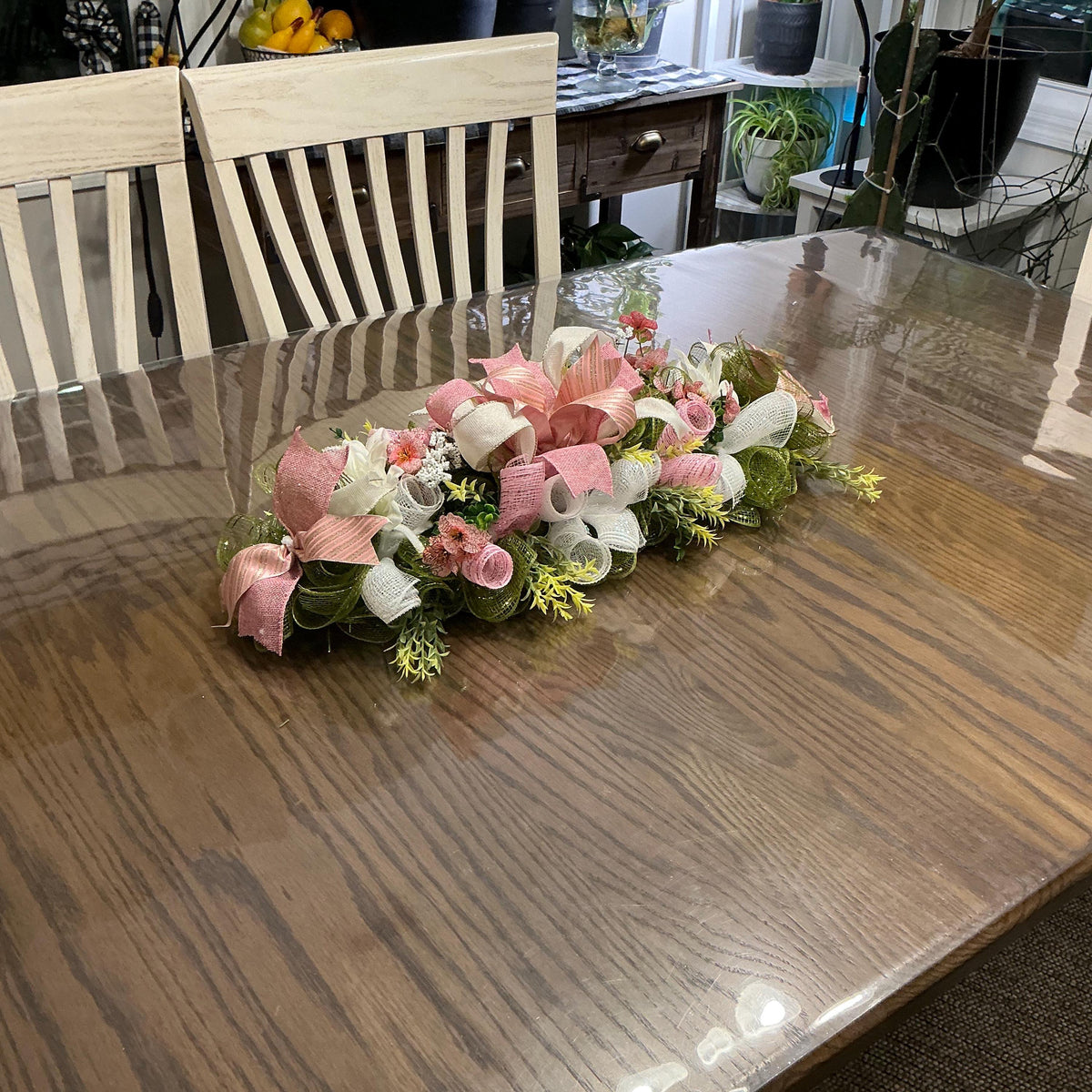 Pink Spring Table Centerpiece, Shabby Chic Floral Swag