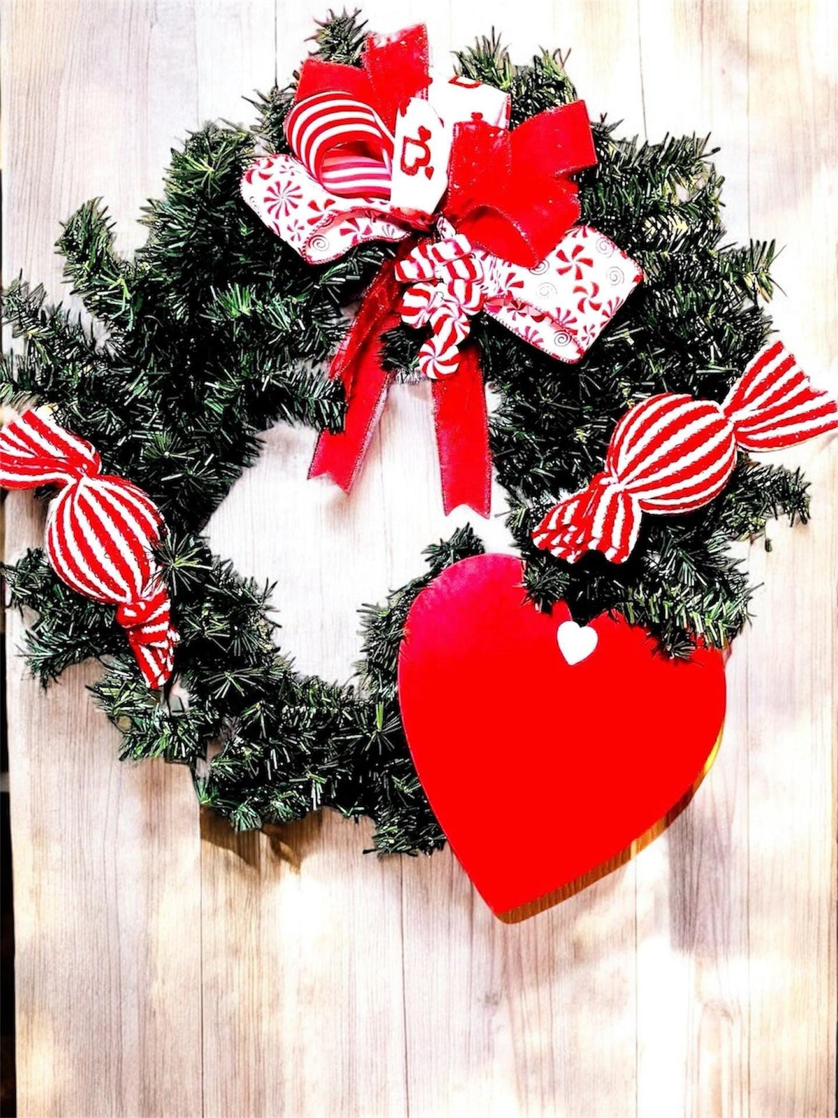 Candy Heart Valentine's Day Wreath, Red and White Door Decor