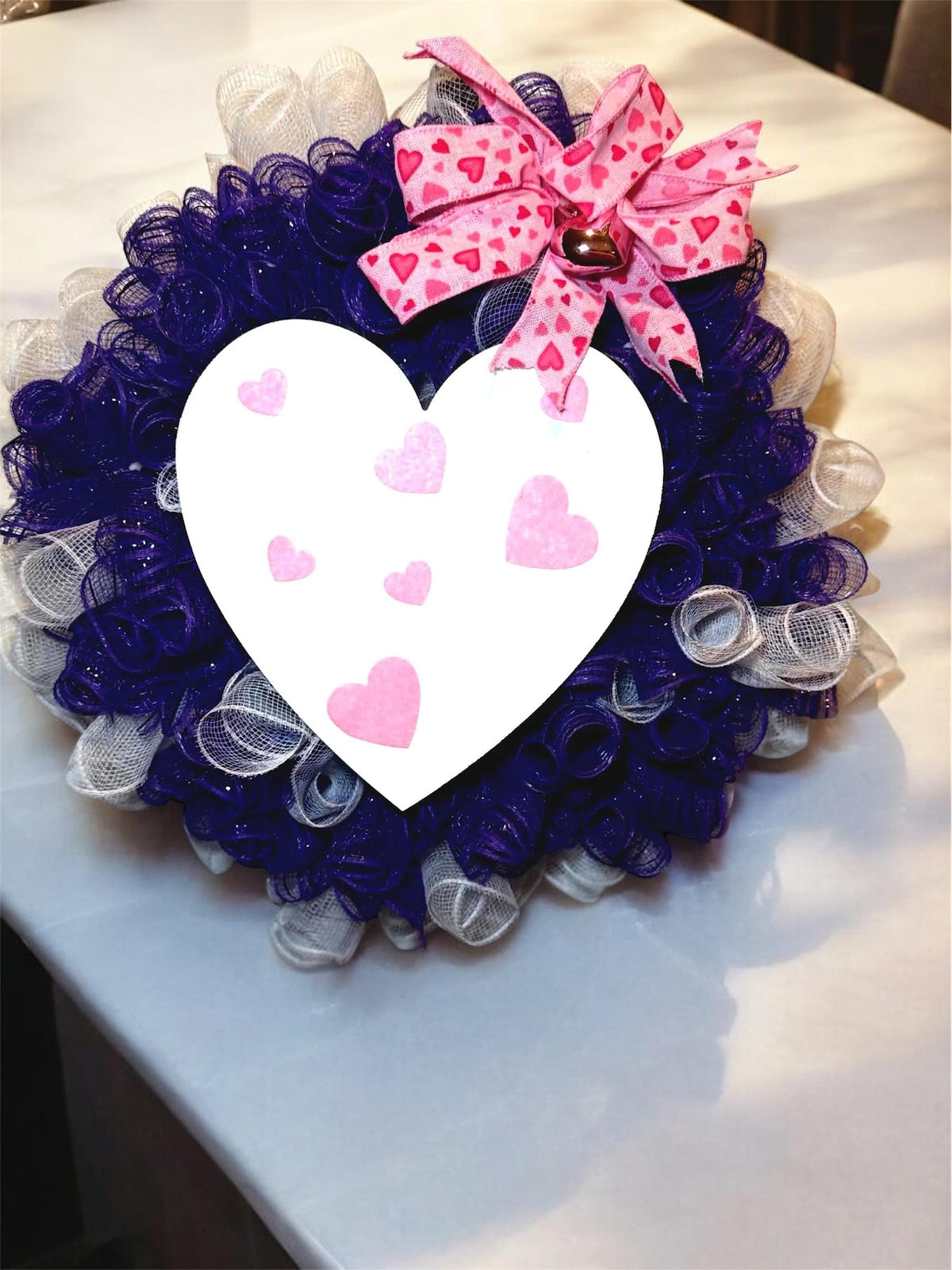 Valentin’s Day Heart Wreath, Purple and  Pink Door Decor , Romantic Mesh Front Door Decoration