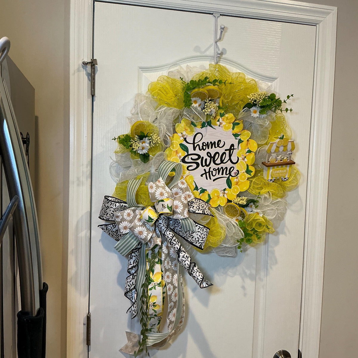 Lemon Deco Mesh Wreath, 18 Inch Home Sweet Home Sign with Daisy Bow