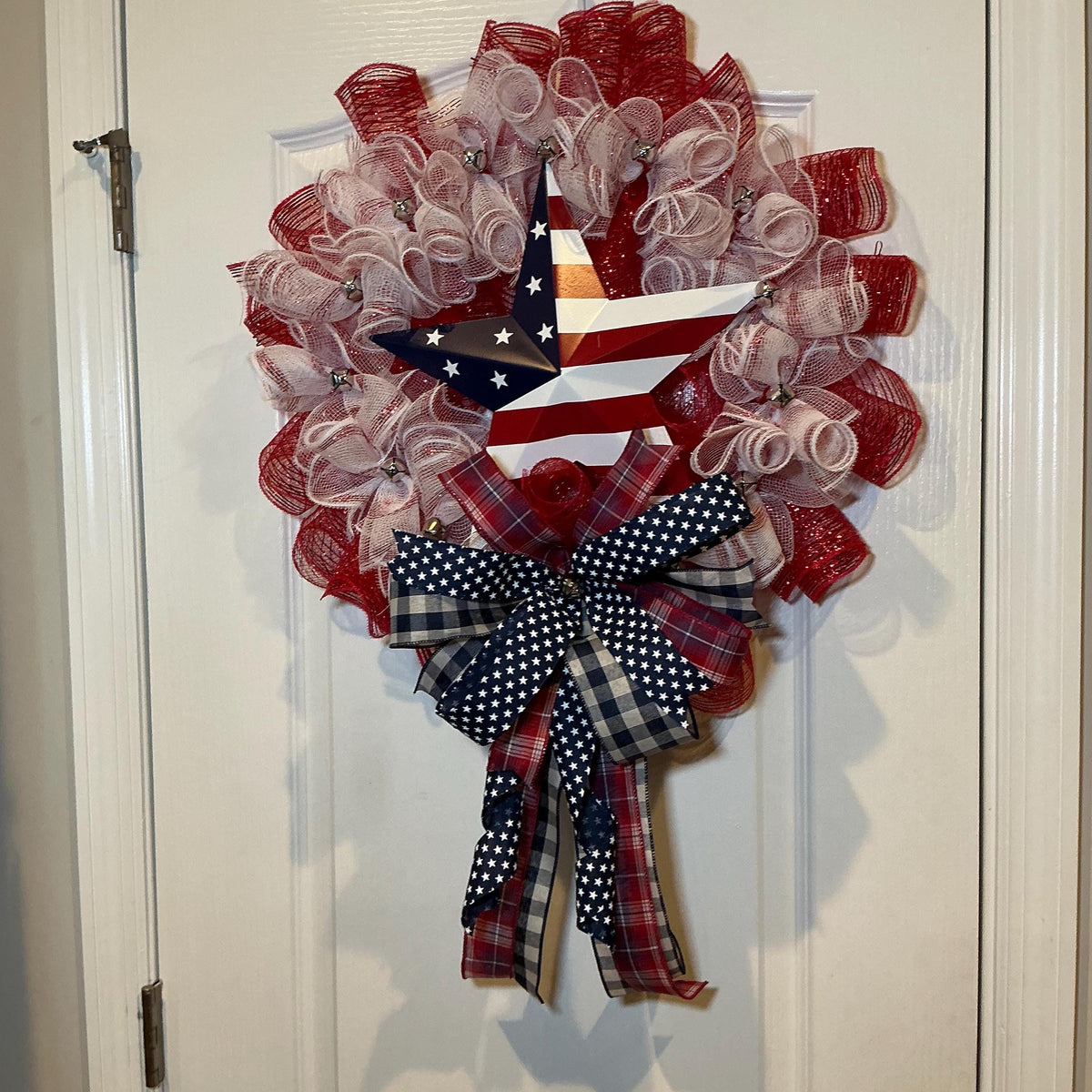 Fourth of July Wreath, American Flag Star, Red White Blue Deco Mesh, Patriotic Door Decor, Memorial Day Independence Day Wreath