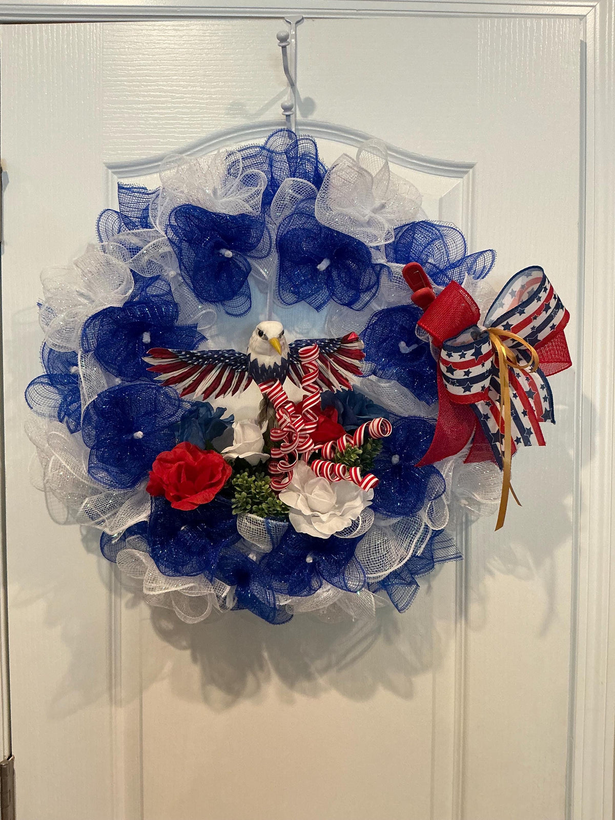 America 250th Anniversary Patriotic Eagle Wreath, Red White Blue Front Door Decor