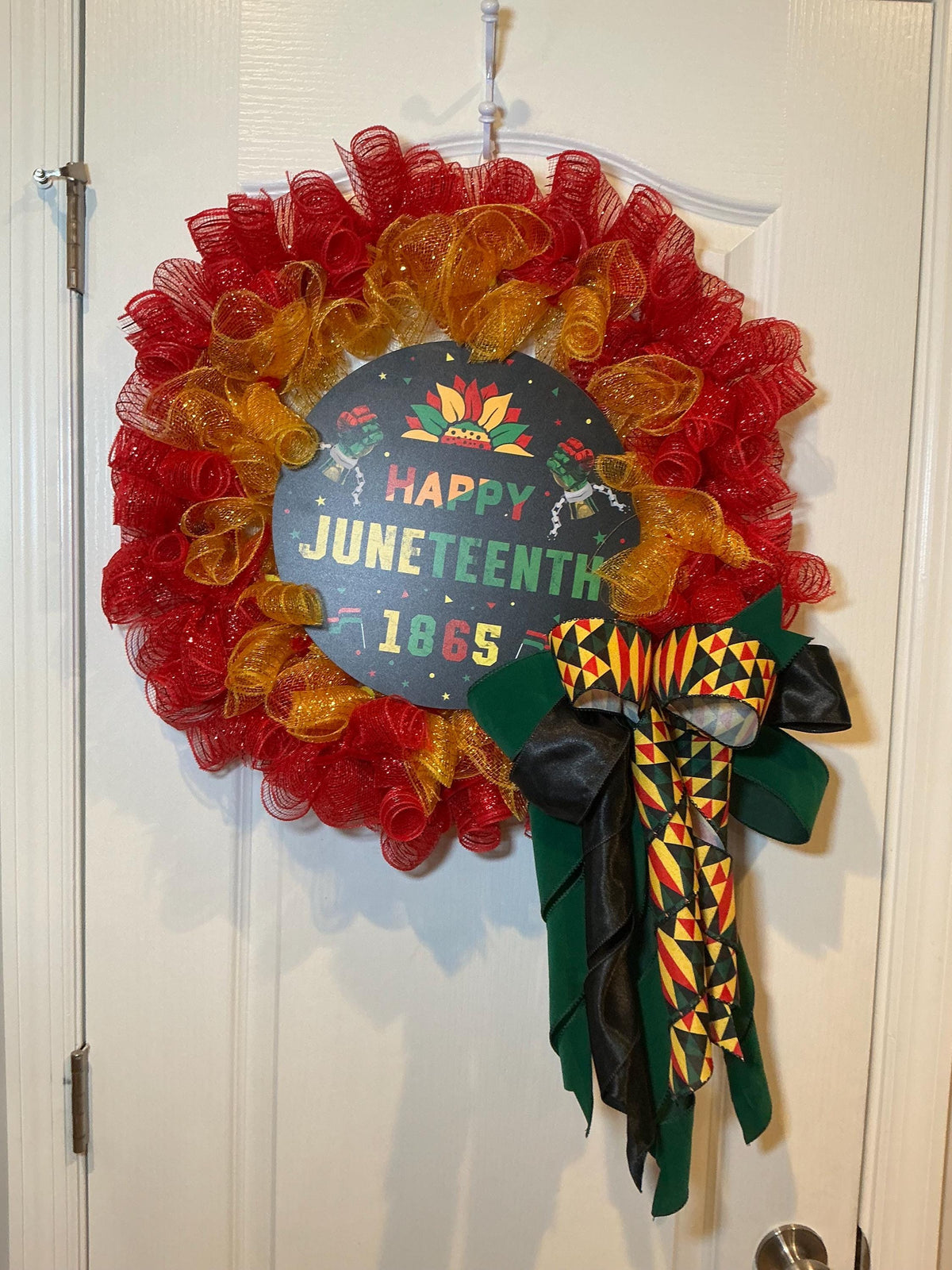 Happy Juneteenth 1865 Wreath, Kente Print Red Gold, African American Heritage June 19 Gift