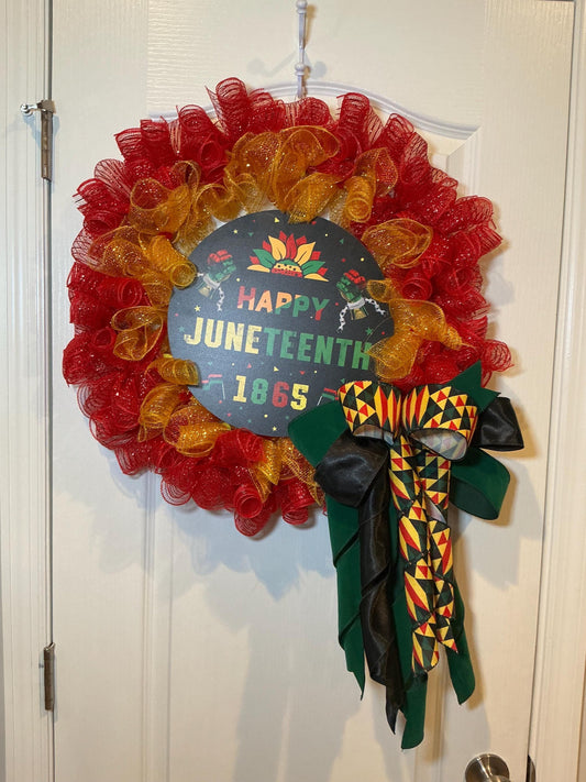 Happy Juneteenth 1865 Wreath, Kente Print Red Gold, African American Heritage June 19 Gift