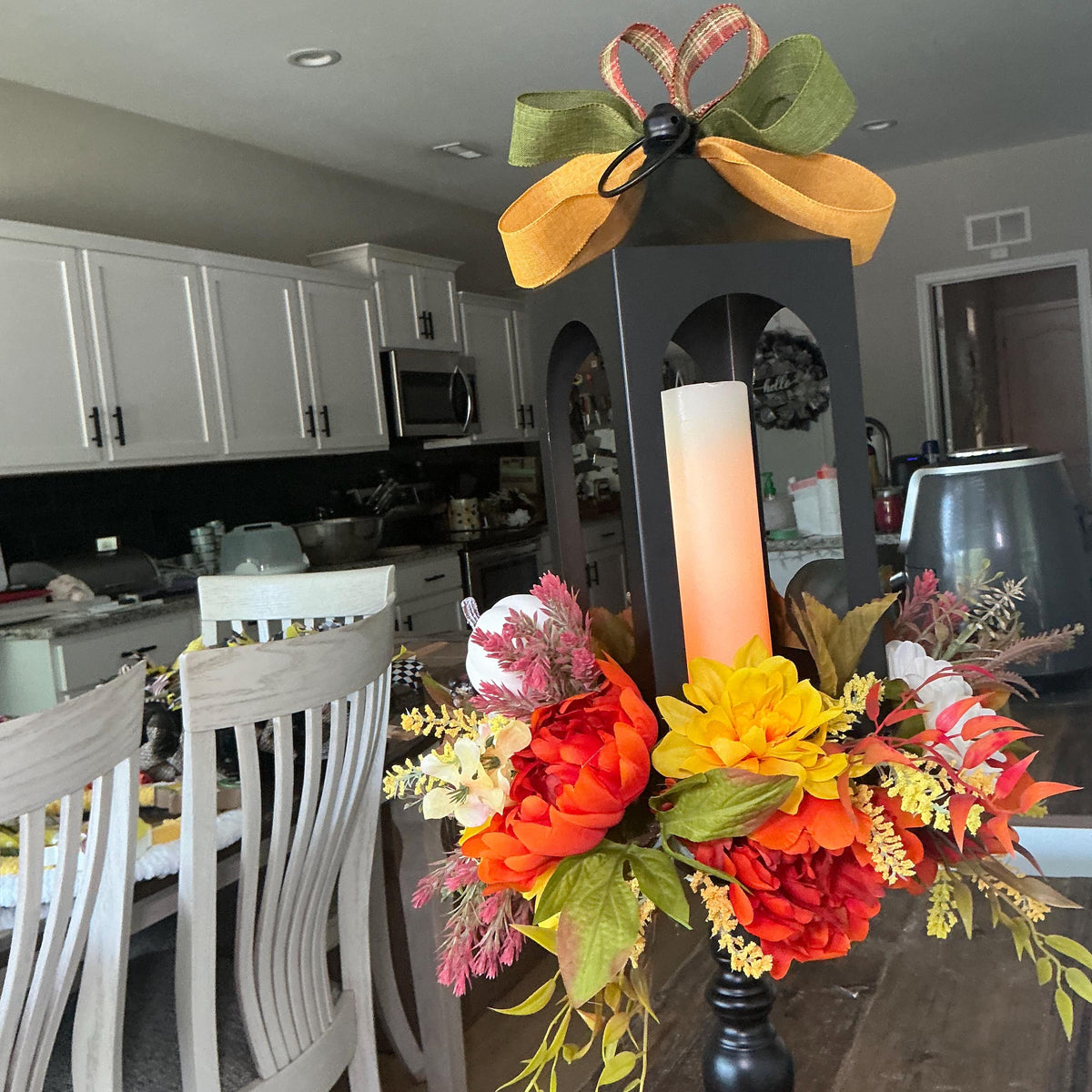 Fall Lantern Centerpiece, Autumn Table Decor, Pumpkin Floral Arrangement, Farmhouse Fall Decor, Thanksgiving Centerpiece, Handmade Fall Home