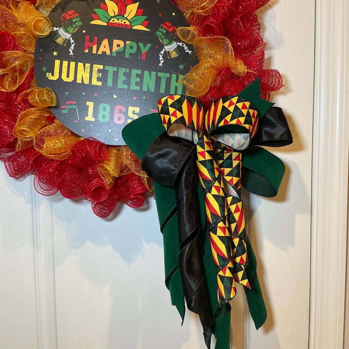 Happy Juneteenth 1865 Wreath, Kente Print Red Gold, African American Heritage June 19 Gift