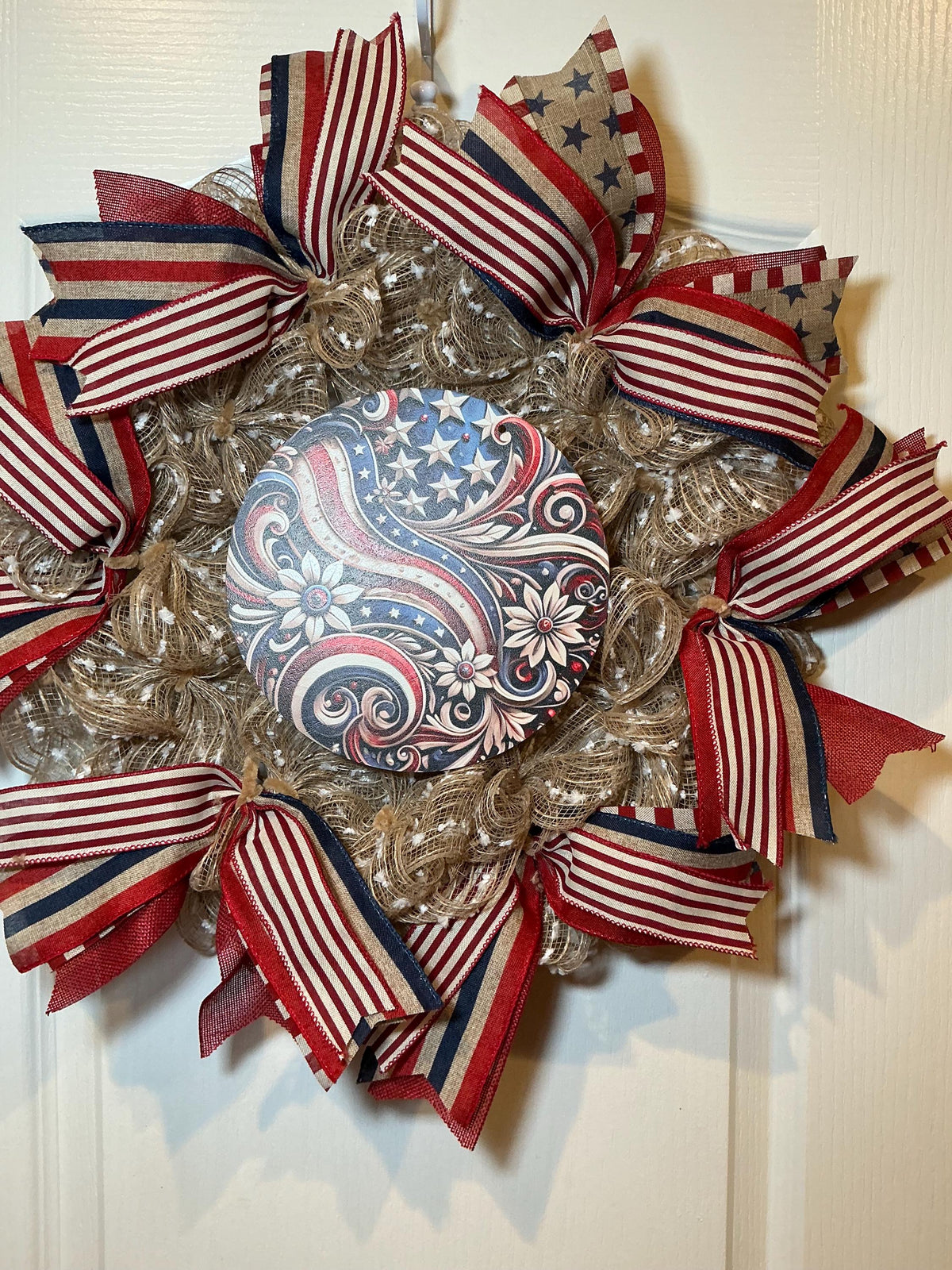 Paisley Star Americana Wreath, Red White Blue Stars and Stripes, Fourth of July Decor