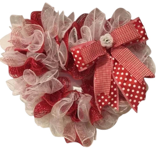 Little Miss  Valentine  Heart Wreath/  Pancake Wreath  Storm Door Wreath/ Deco Mesh Front Door Decor /Handmade Heart Wreath
