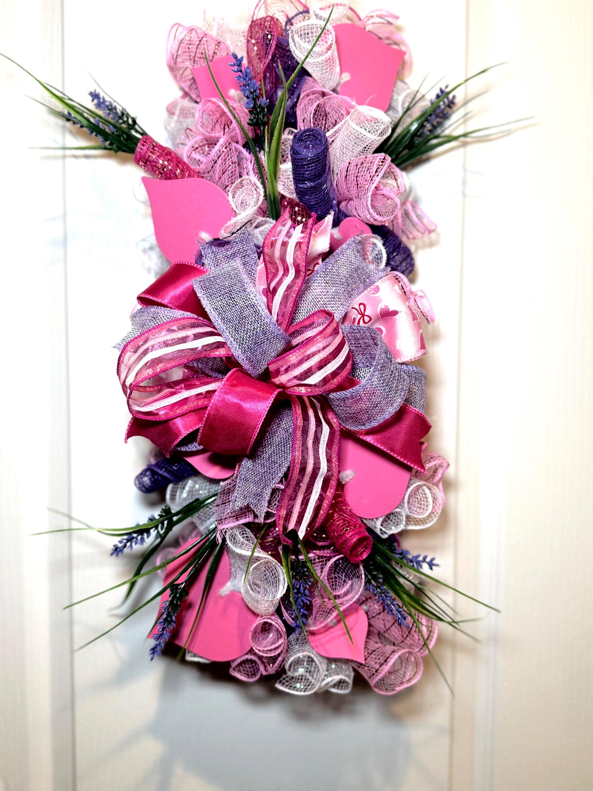 Handmade Pink Purple Front Door Swag, Lavender Floral Decor, 21 Inch Spring Accent