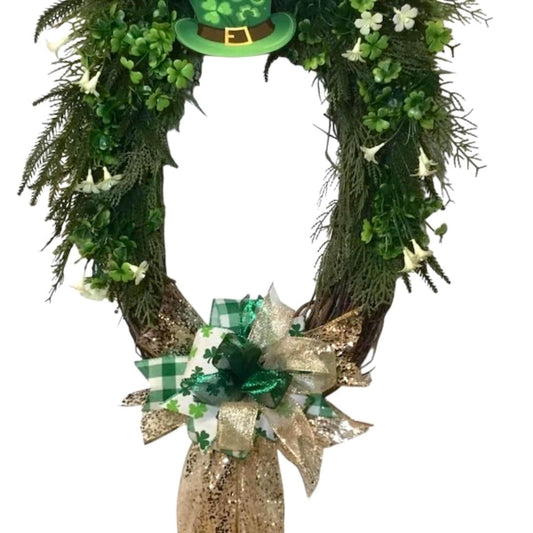 St. Patrick’s Day Door Wreath/ Lucky Irish Clover Decor/ Handmade Wreath
