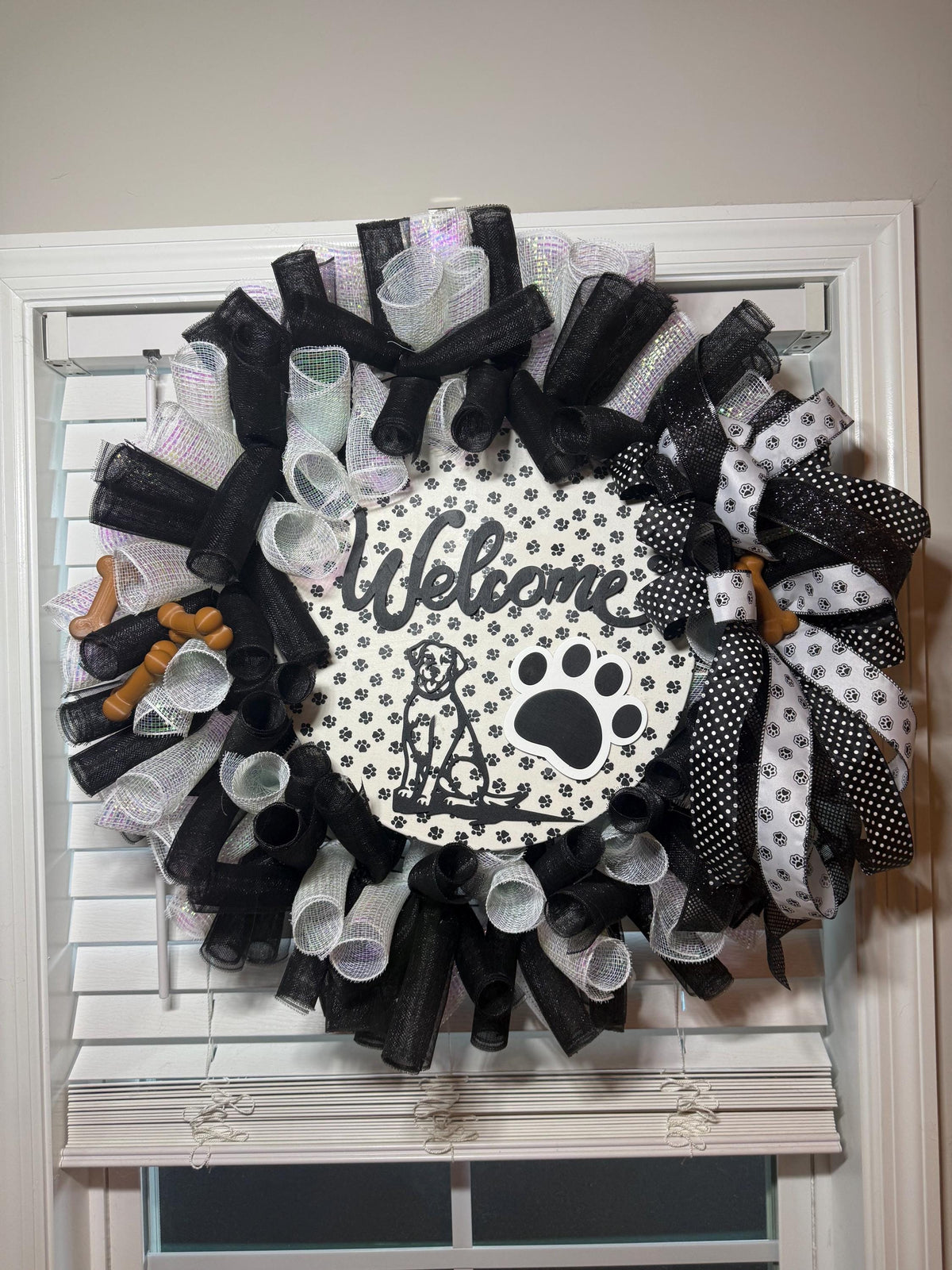 20 Inch Dog Welcome Wreath | Black White Paw Print | Farmhouse Pet Lover Wreath
