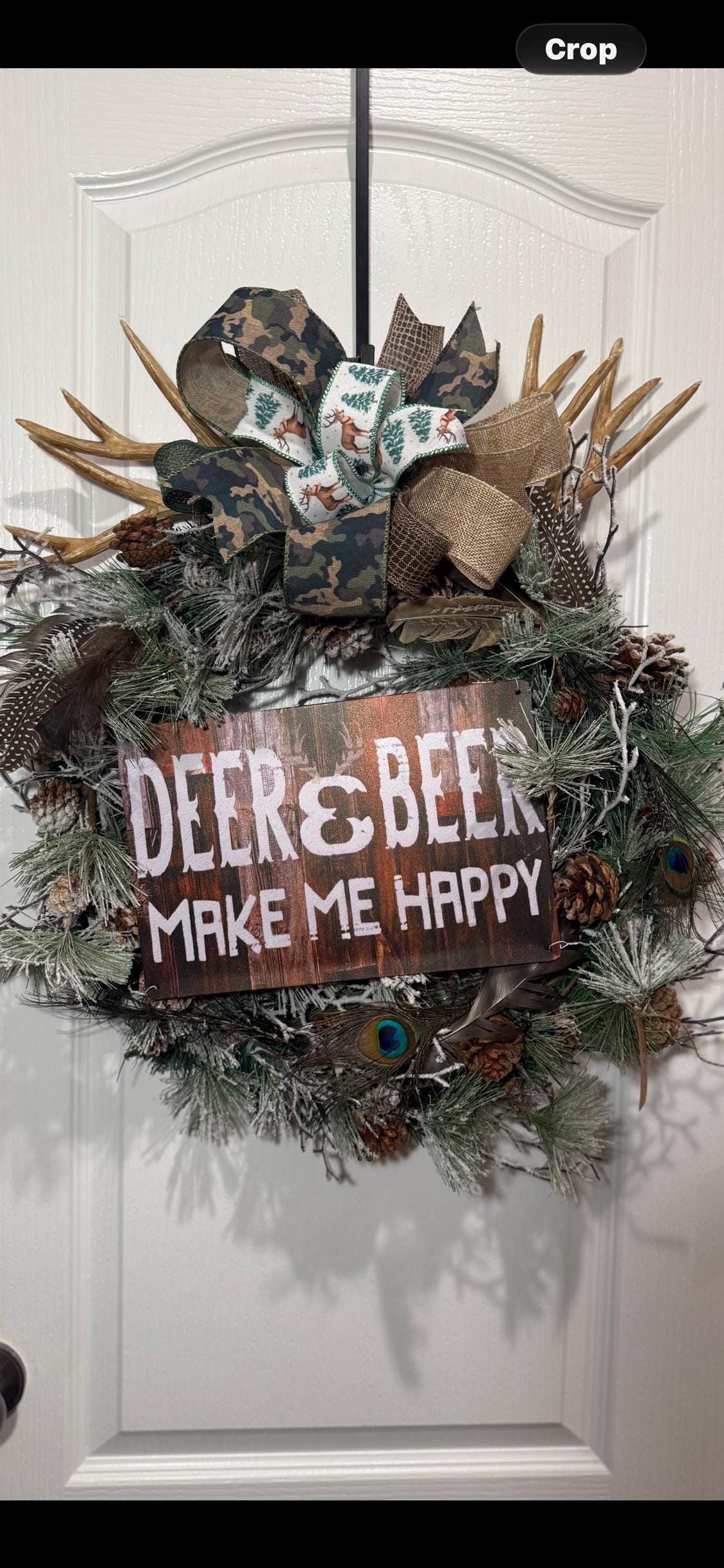 Deer and Beer Camo Wreath with Antlers, Hunter Man Cave Decor, Fathers Day Gift