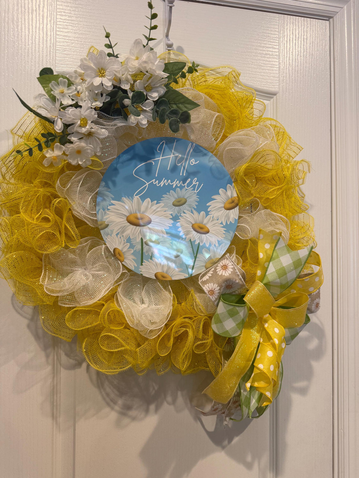 Daisy Hello Summer Wreath, Yellow Farmhouse Front Door Decor