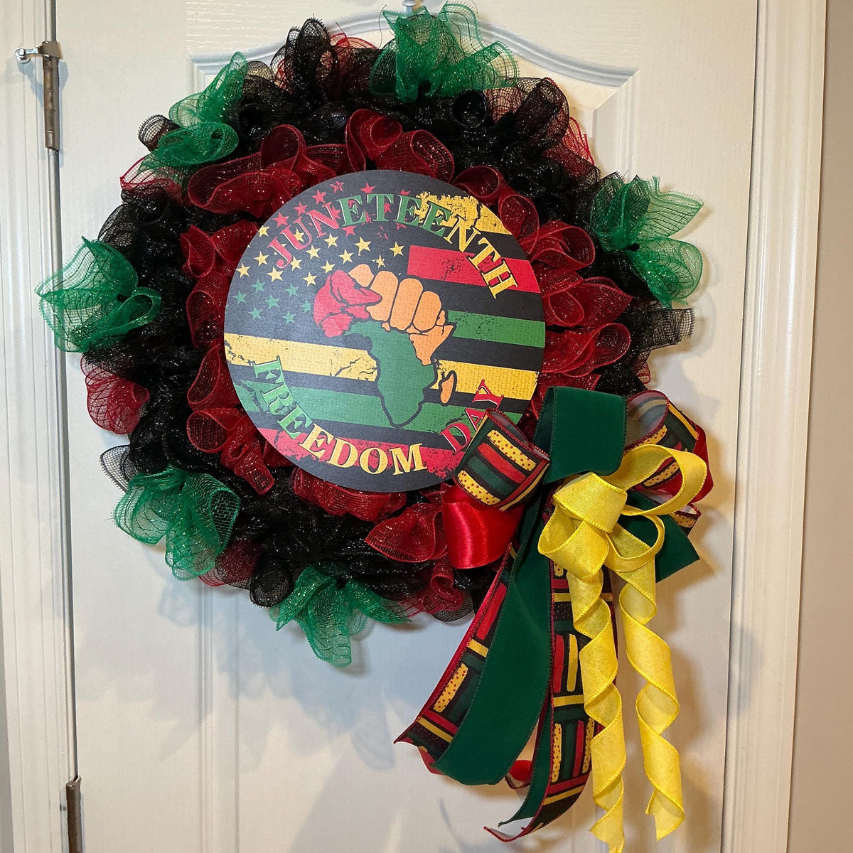Juneteenth Freedom Day Wreath, Black Red Green Deco Mesh Wreath, Front Door Juneteenth Decor, African American Wreath, Freedom Day Gift