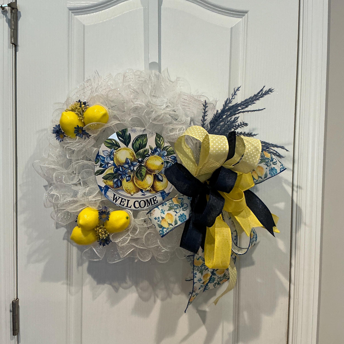 Yellow Navy Lemon Wreath, Door Decor, Tuscan Style Accent