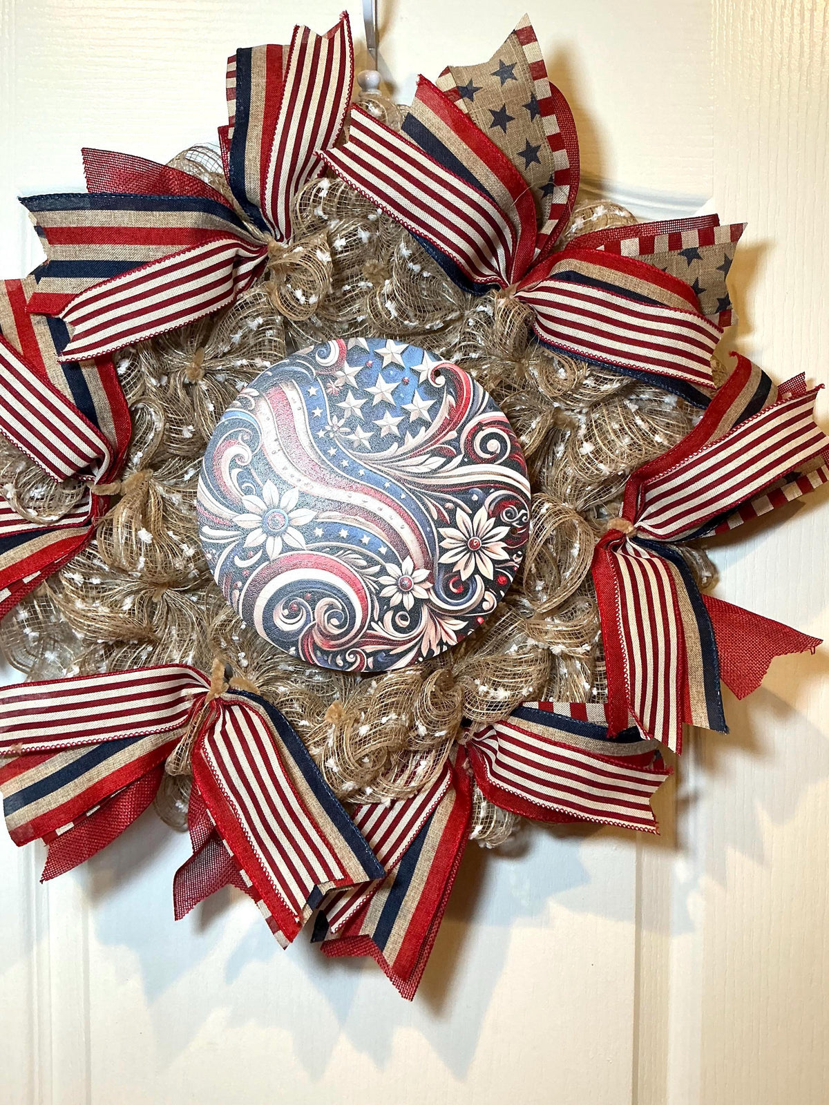 Paisley Star Americana Wreath, Red White Blue Stars and Stripes, Fourth of July Decor