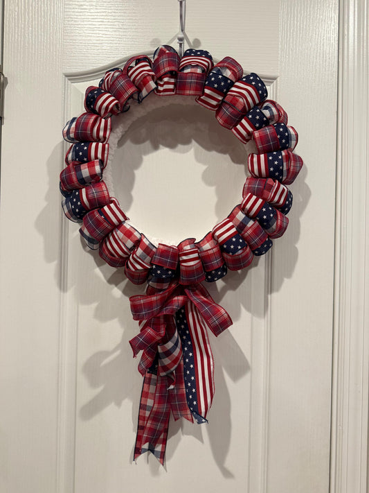 Americana Ribbon Wreath, Red White Blue Wreath, Farmhouse Door Decor, Americana Front Door Wreath, Coastal Americana Decor