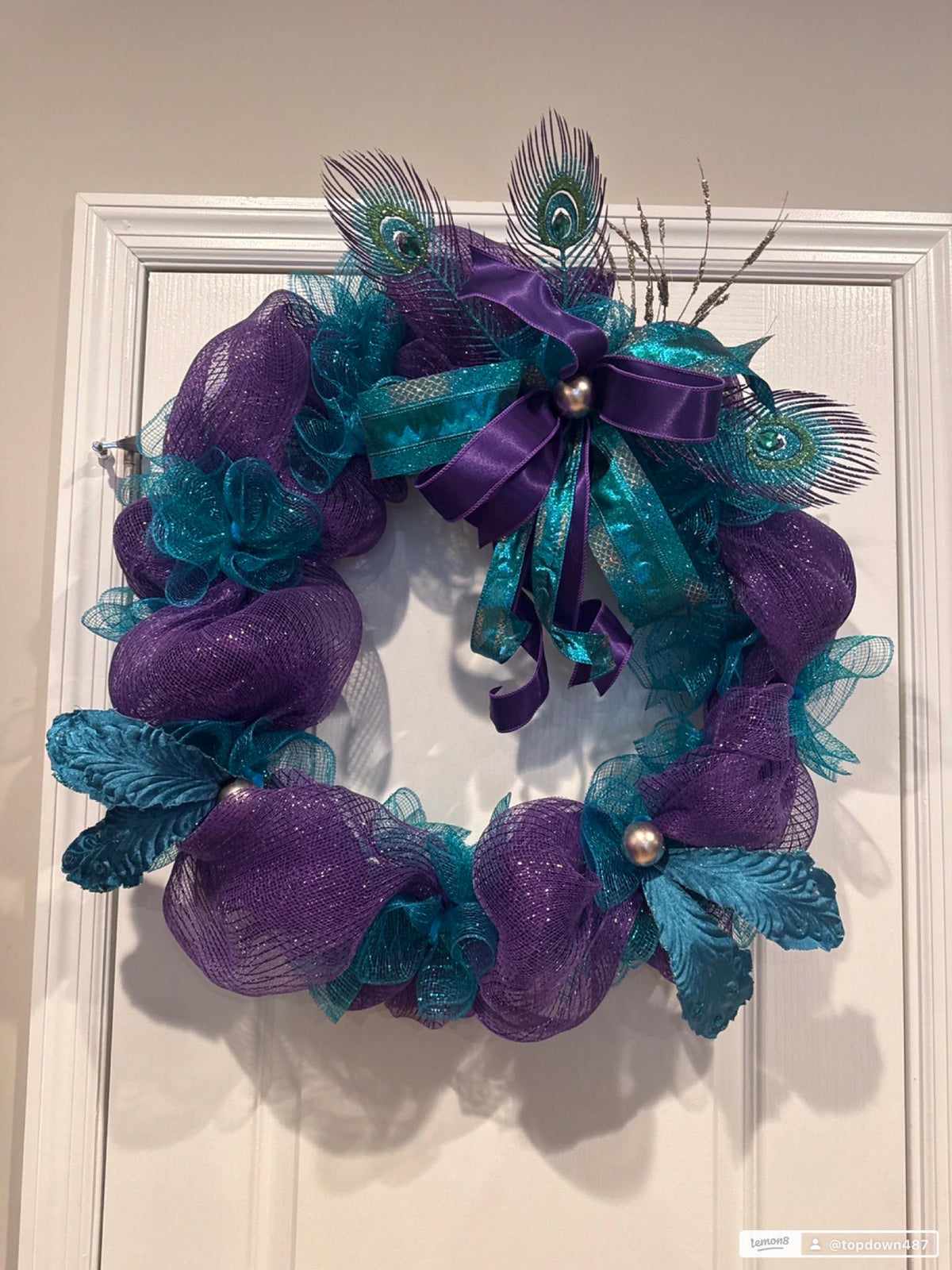Front Door Wreath, Peacock Feather Wreath, Purple Teal Elegant, Glam  Decor, Feather Door Hanger