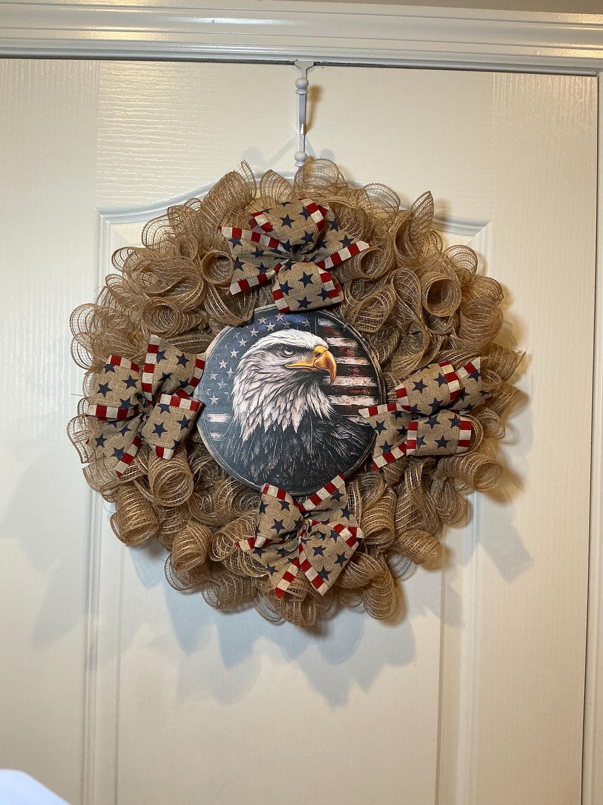 Eagle Portrait Medallion Wreath, Farmhouse Burlap Americana, Fourth of July American Flag Decor