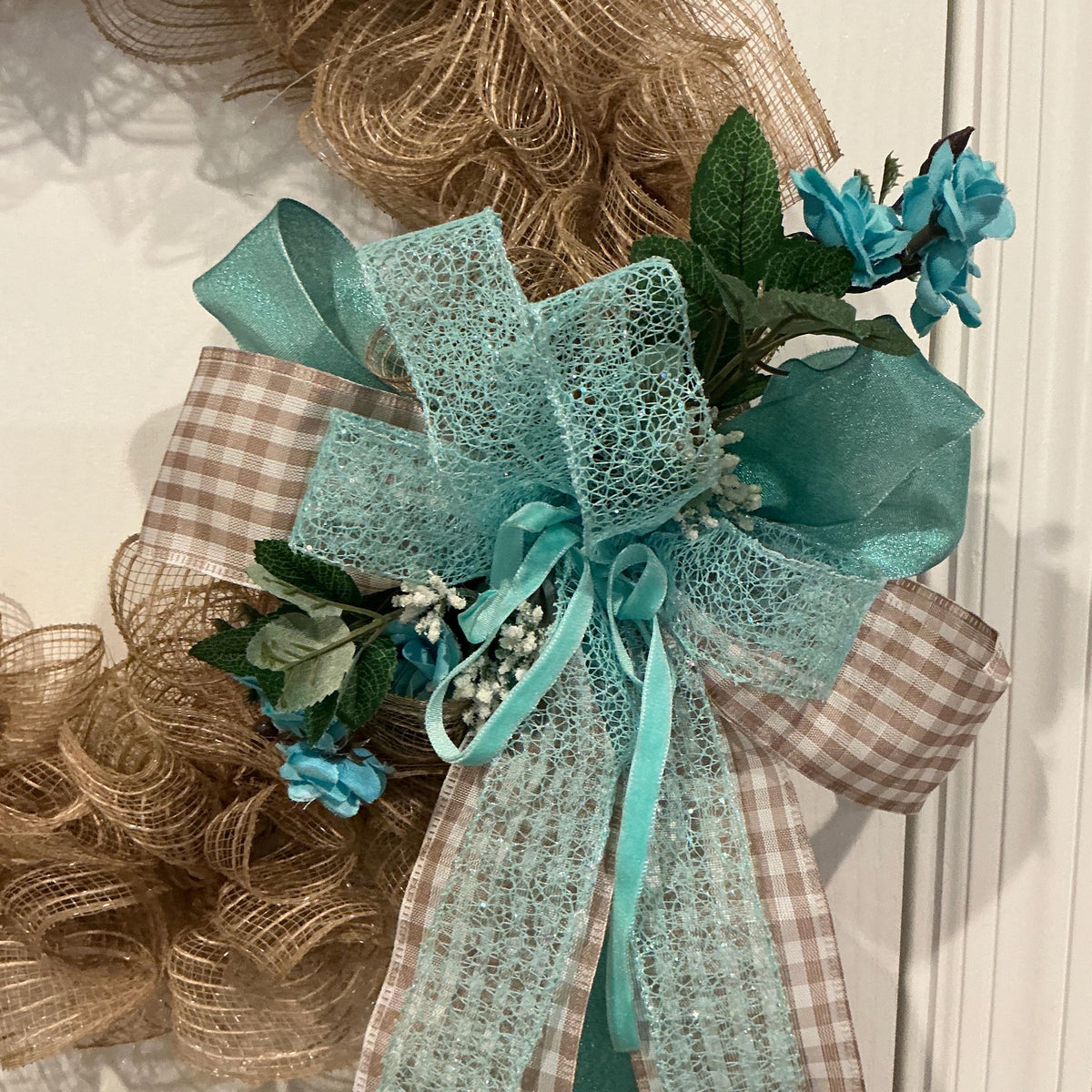 Coastal Burlap Wreath, Sea Turtle Starfish, Teal Beach House Decor, Nautical Summer Door Wreath
