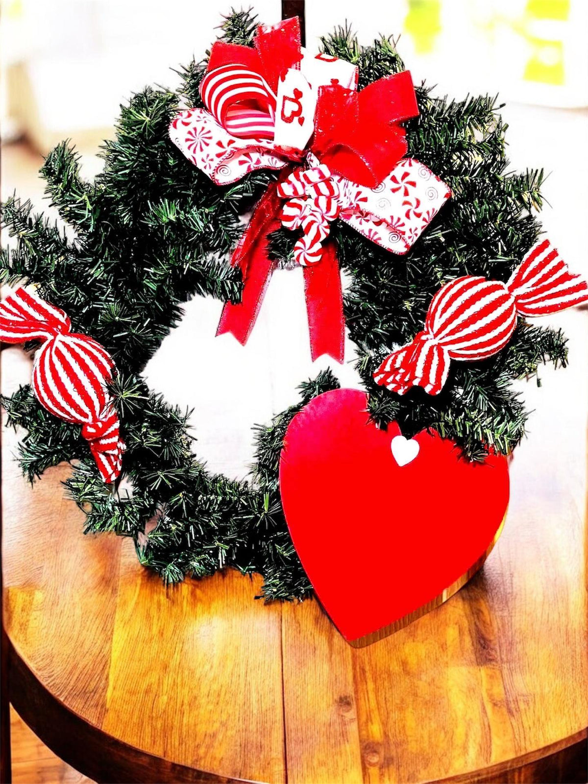 Candy Heart Valentine's Day Wreath, Red and White Door Decor