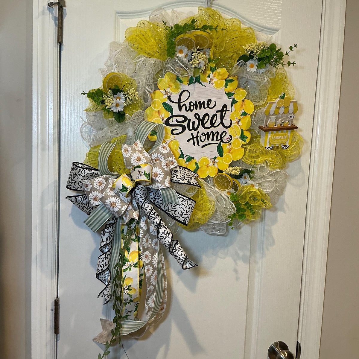 Lemon Deco Mesh Wreath, 18 Inch Home Sweet Home Sign with Daisy Bow