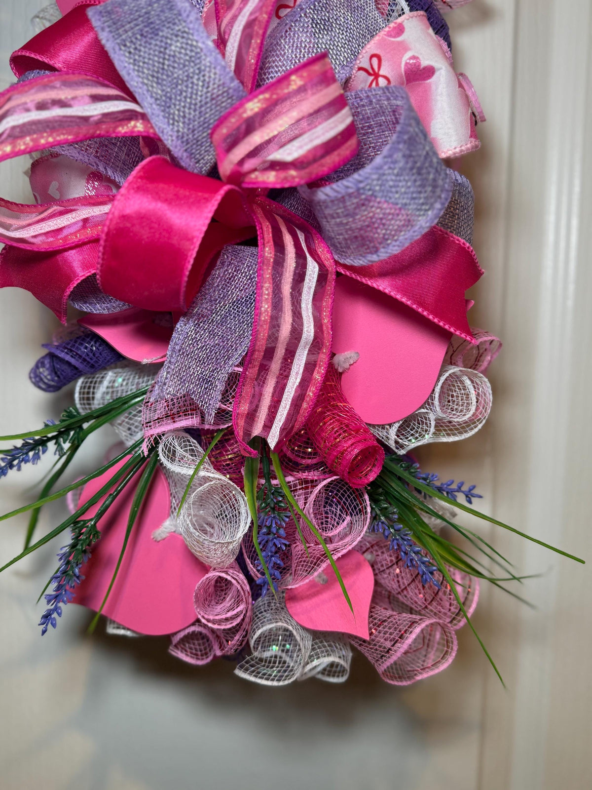 Handmade Pink Purple Front Door Swag, Lavender Floral Decor, 21 Inch Spring Accent