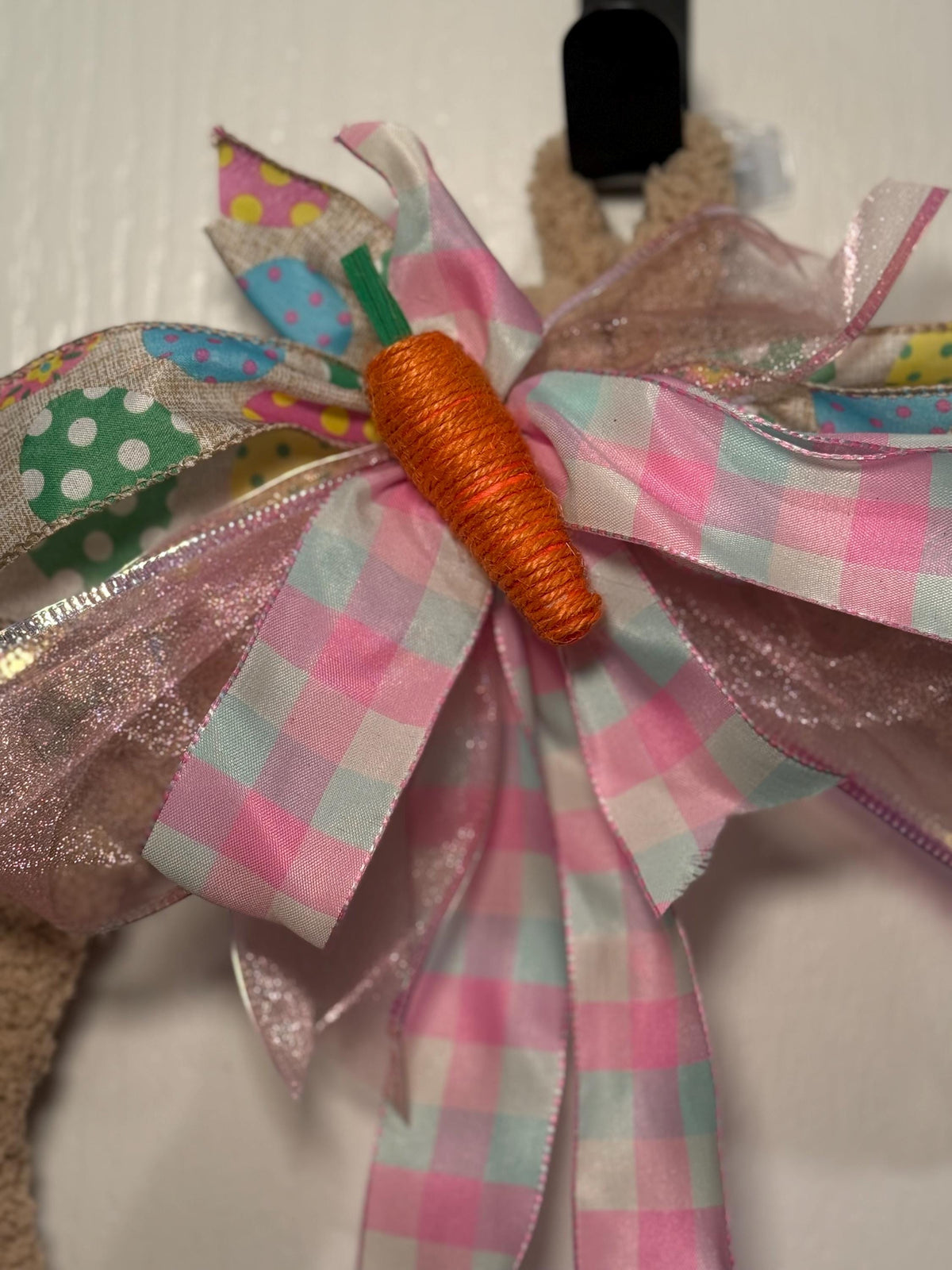 Chenille Easter Bunny Wreath: Spring Door Decor with Stuffed Bunny