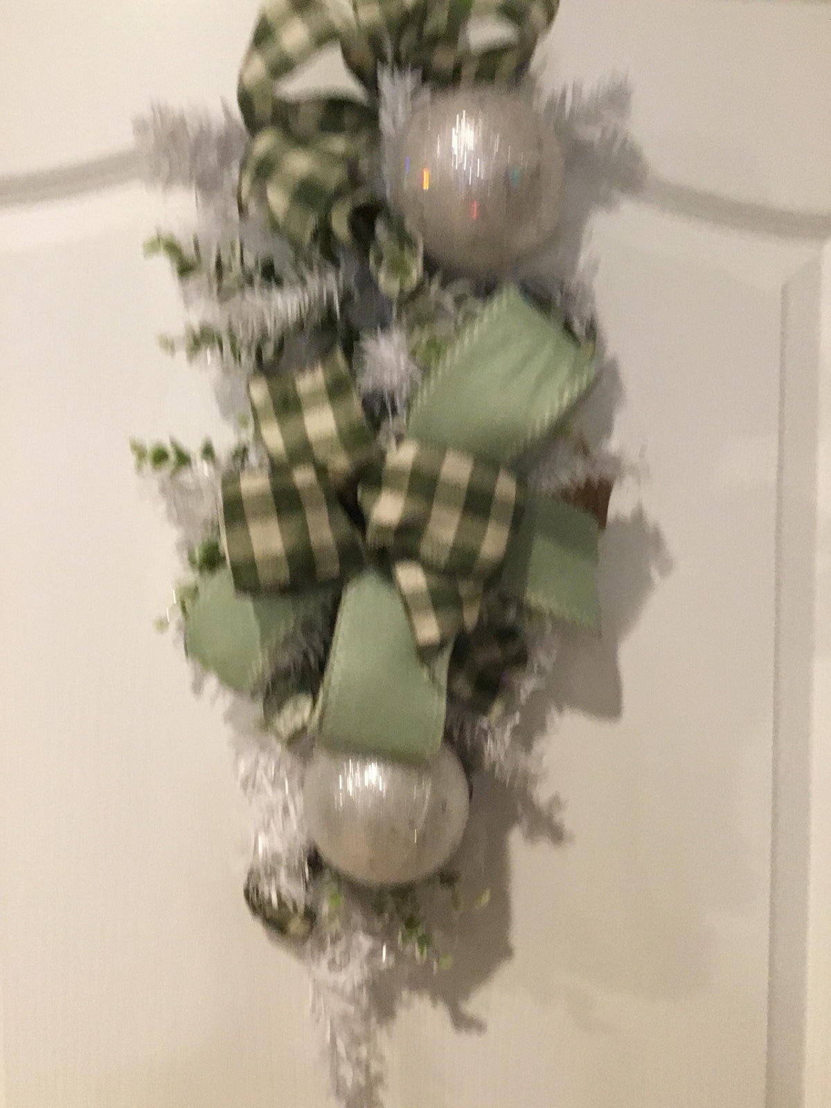 St. Patrick's Day Door Swag, Green Buffalo Plaid Ribbon, Farmhouse Decor