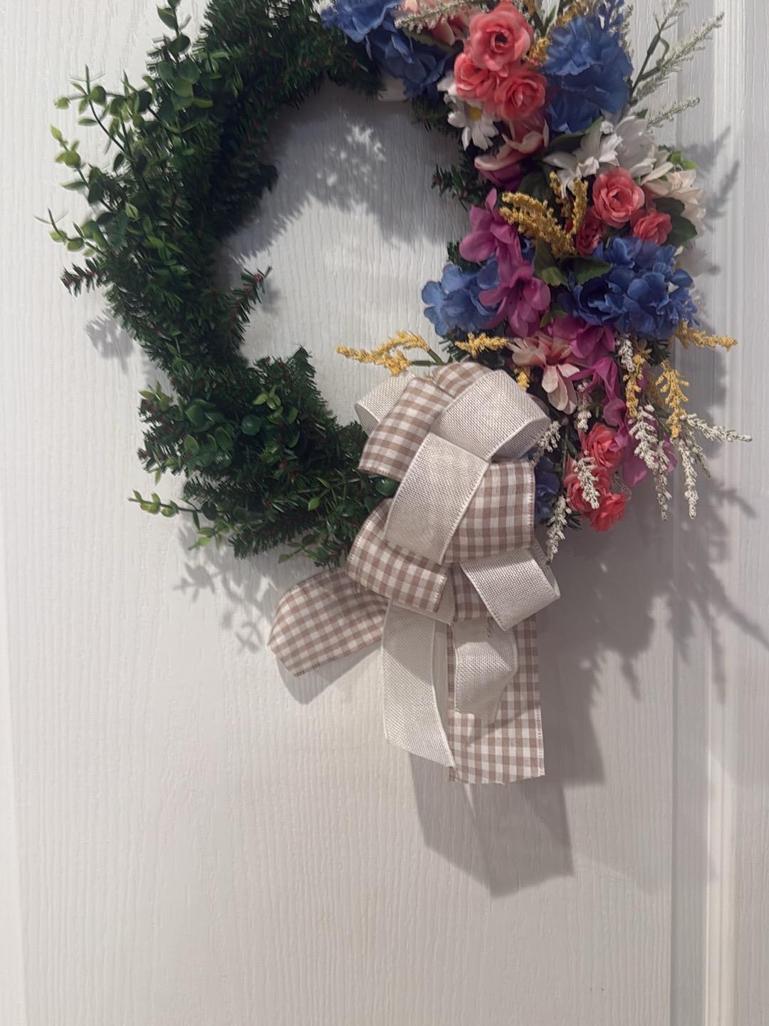 Coral Rose Farmhouse Wreath, Asymmetrical Spring Door Decor, Floral Hanger
