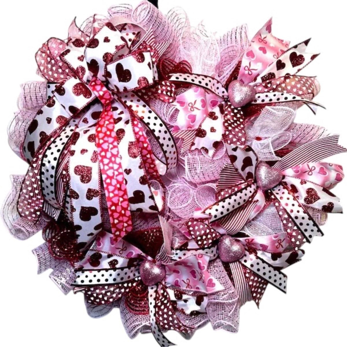 Valentine’s Day Ribbon Wreath/ Pink Heart Front DoorvDecor/Handmade Romantic Wreath / Endless Ribbons Design