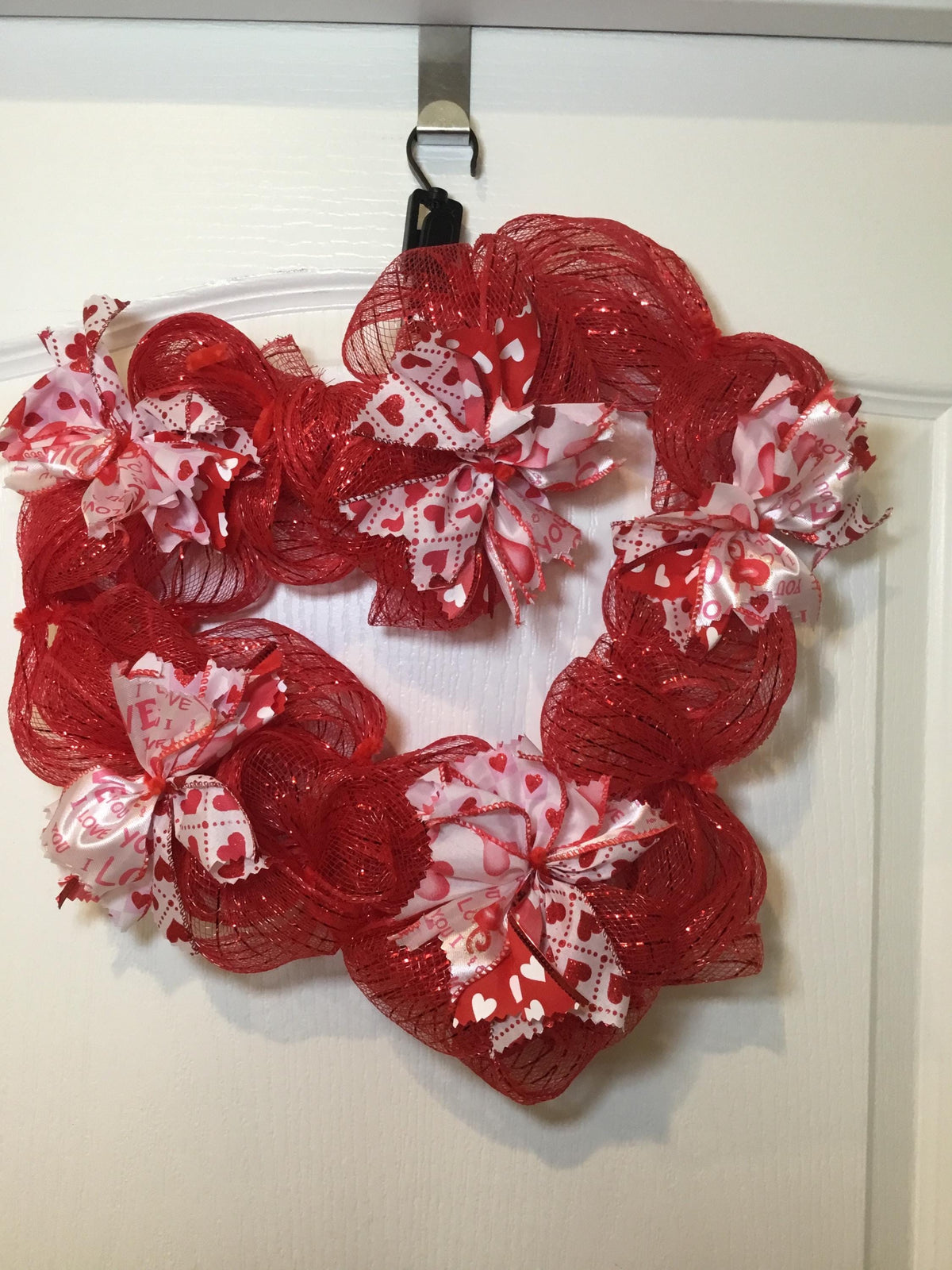 Valentine’s Day Heart Wreath / Red Deco Mesh Doot Hanger,Love Front Door Decor,Romantic Valentine Decoration