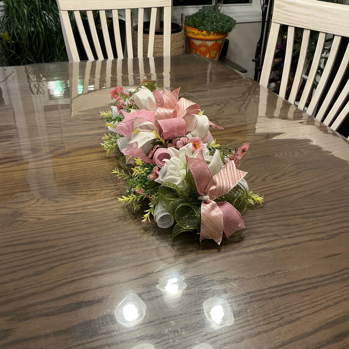 Pink Spring Table Centerpiece, Shabby Chic Floral Swag