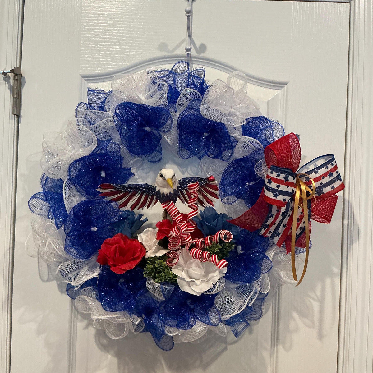 America 250th Anniversary Patriotic Eagle Wreath, Red White Blue Front Door Decor