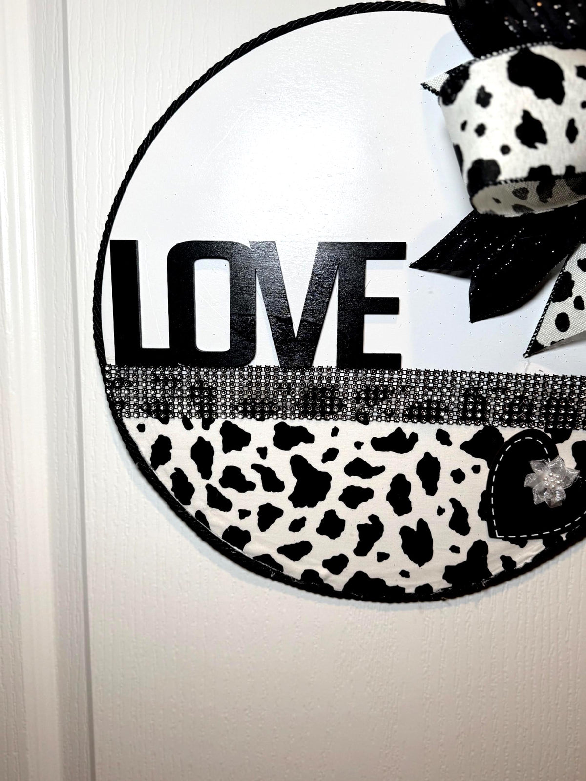 Western Chic Cow Print LOVE Door Hanger - Rhinestone Farmhouse Decor
