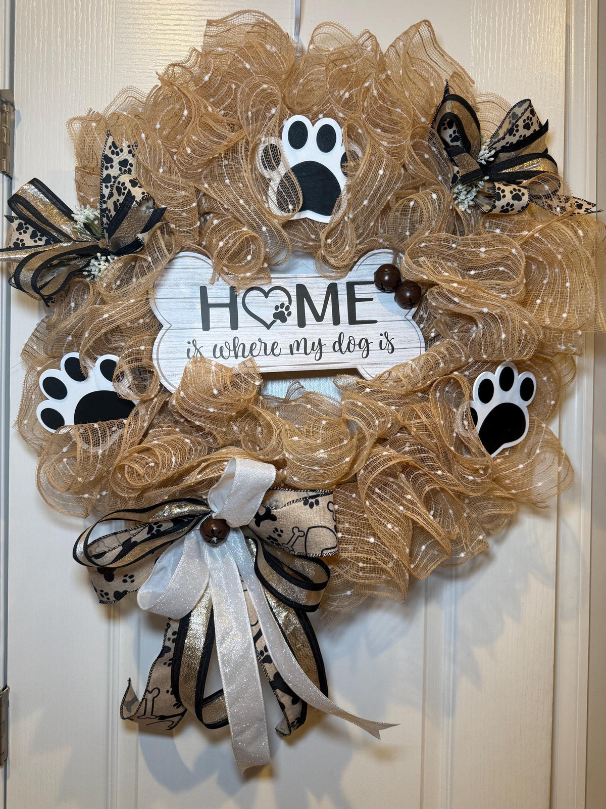 Home Is Where My Dog Is Wreath with Paw Prints, Farmhouse Dog Mom Door Decor