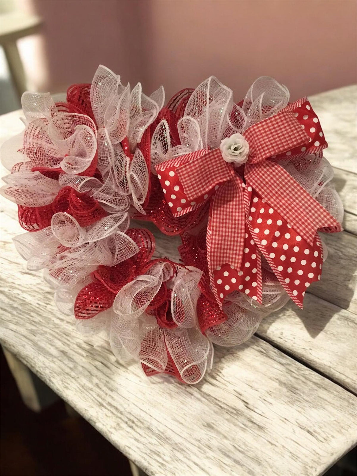 Little Miss  Valentine  Heart Wreath/  Pancake Wreath  Storm Door Wreath/ Deco Mesh Front Door Decor /Handmade Heart Wreath