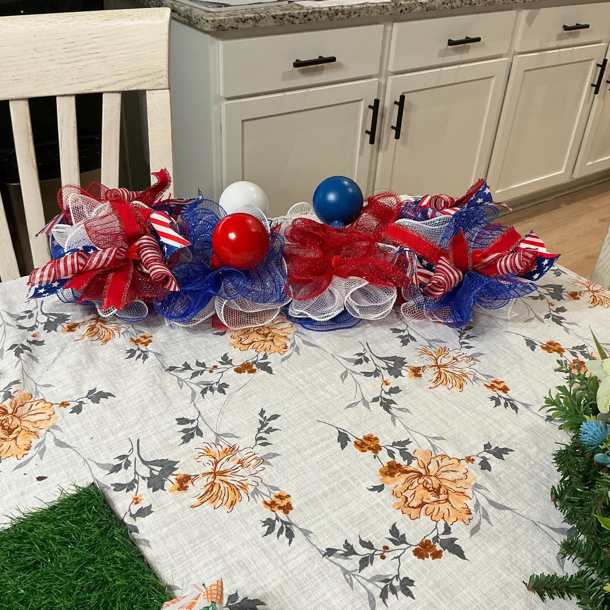 Americana Swag, Land of the Free Floral Door Decor, Red White Blue Mailbox Accent