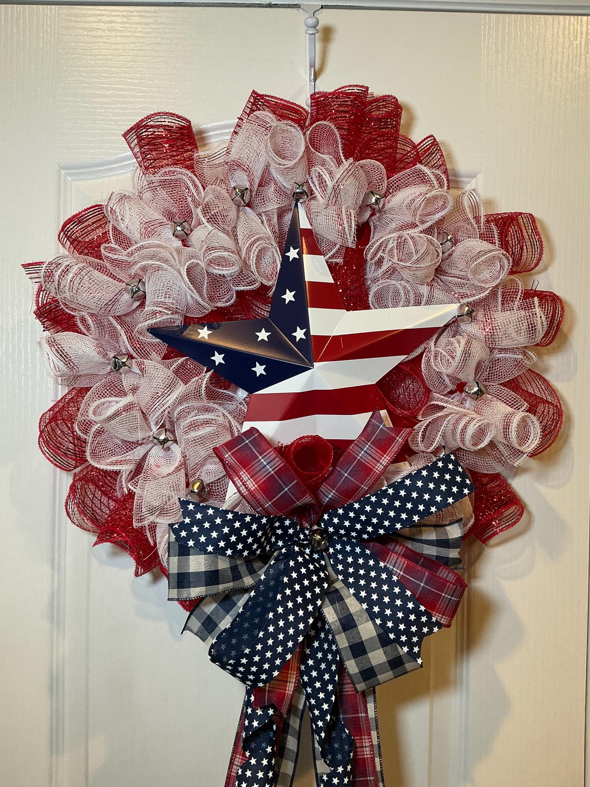 Fourth of July Wreath, American Flag Star, Red White Blue Deco Mesh, Patriotic Door Decor, Memorial Day Independence Day Wreath