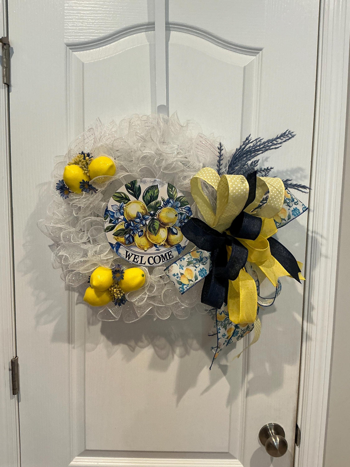 Yellow Navy Lemon Wreath, Door Decor, Tuscan Style Accent