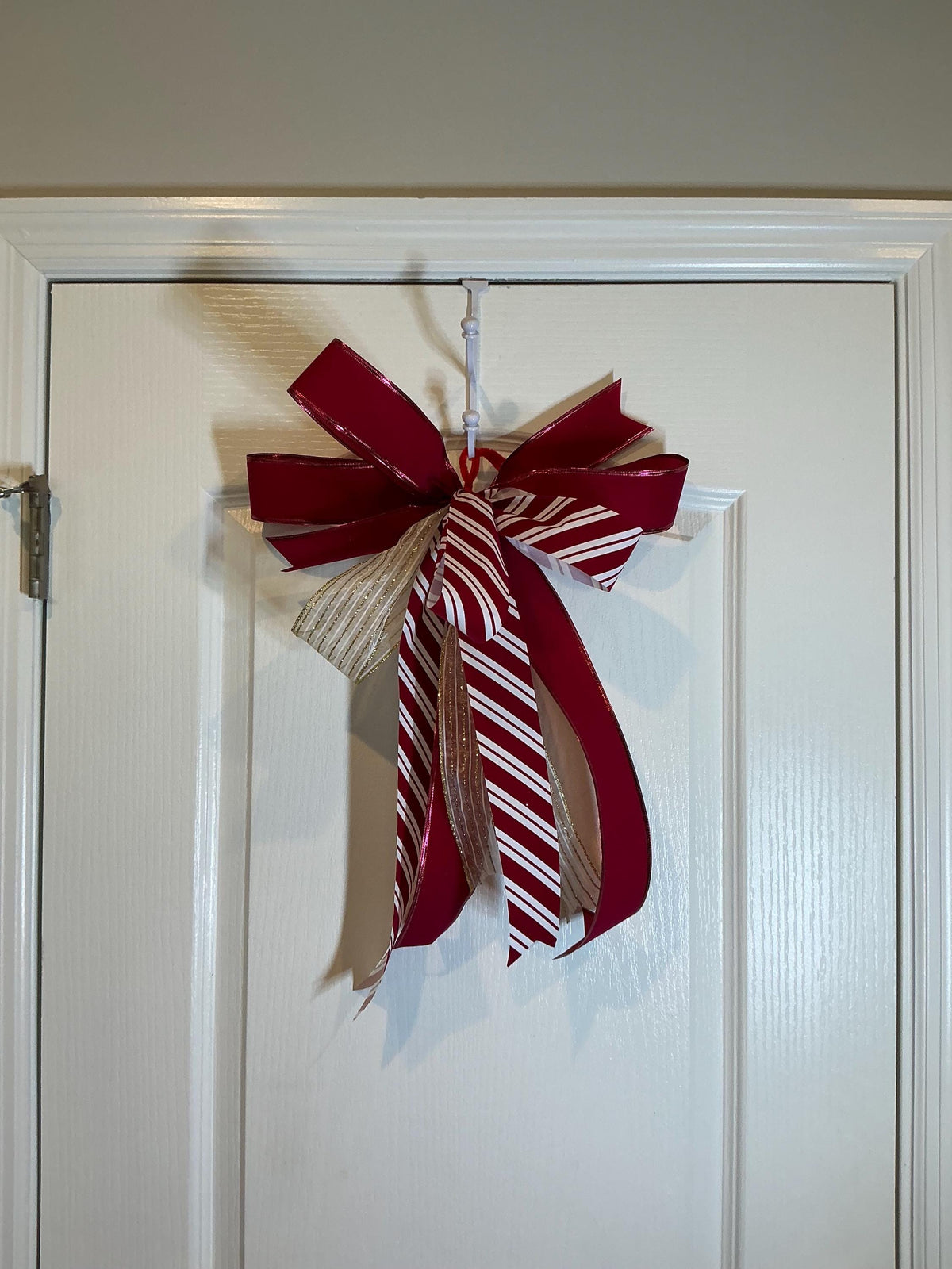 Handmade Christmas Door Bow, Red Candy Cane Stripes, Farmhouse Holiday Decor