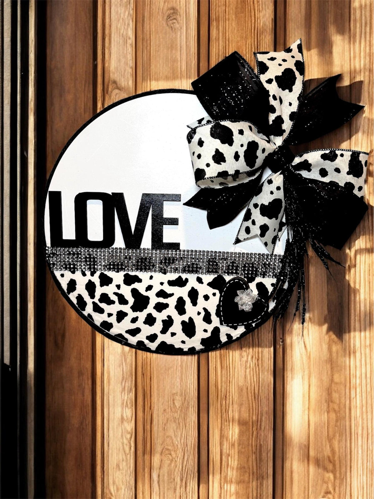 Western Chic Cow Print LOVE Door Hanger - Rhinestone Farmhouse Decor